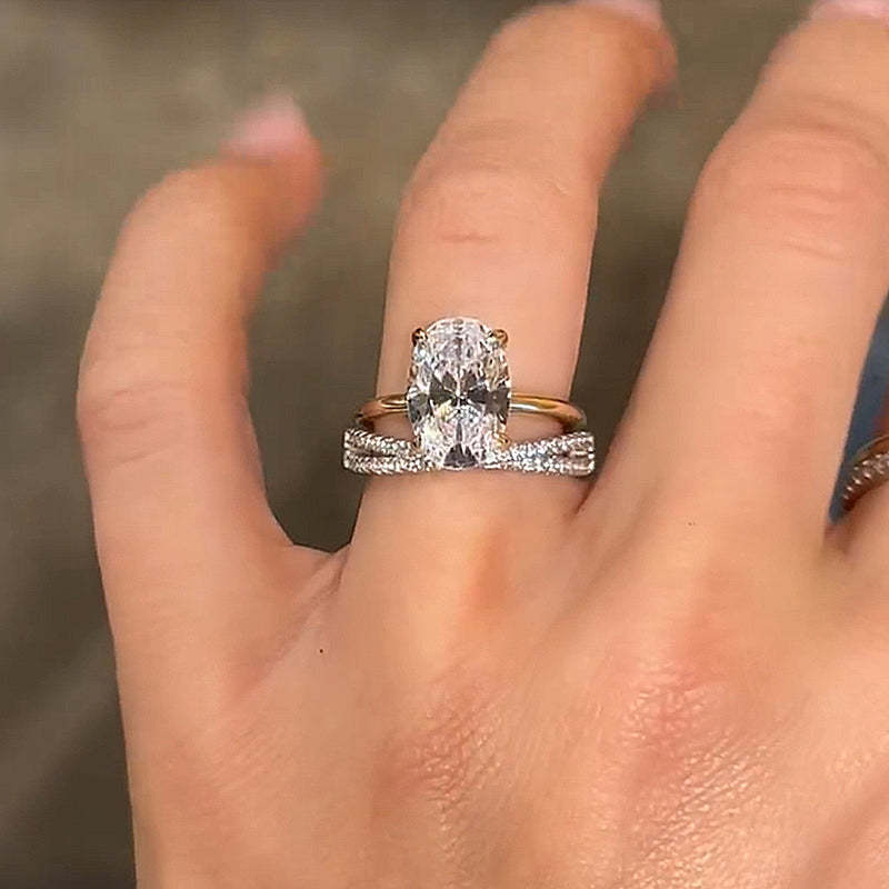 Precious Oval Cut Wedding Set-Sterling Silver-lornajewelry
