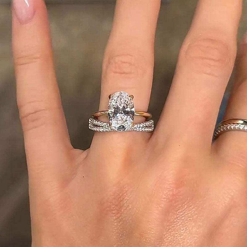 Precious Oval Cut Wedding Set-Sterling Silver-lornajewelry