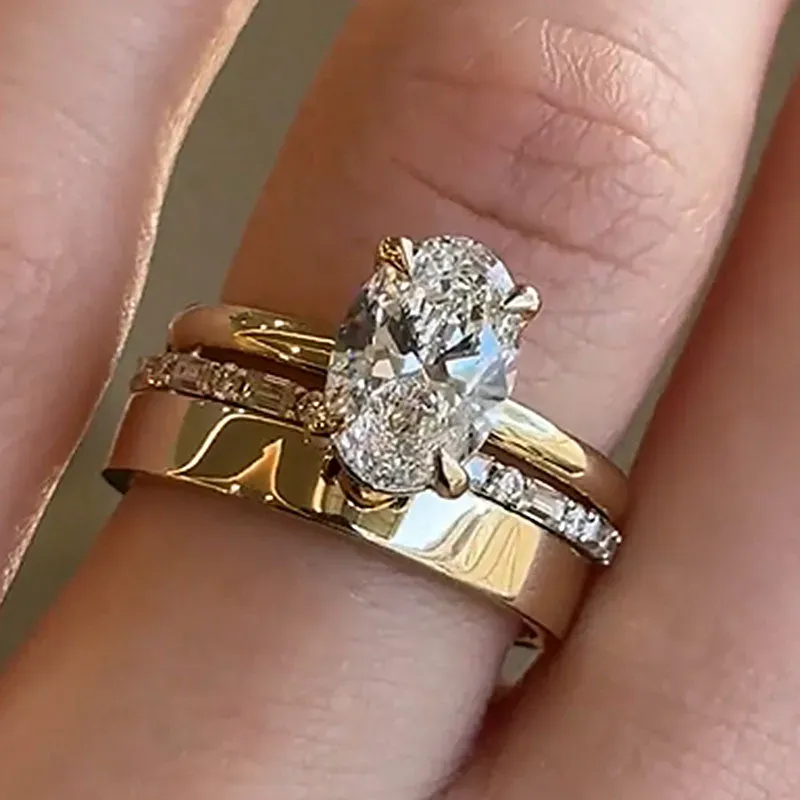 4Ct Oval Cut Classic 3PC Yellow Gold Wedding Ring Set
