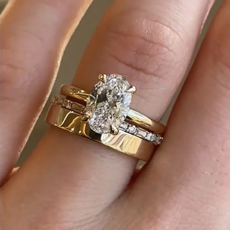 4Ct Oval Cut Classic 3PC Yellow Gold Wedding Ring Set