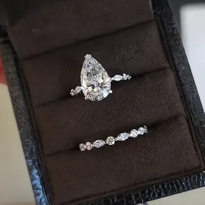 Vintage Pear Cut Wedding Ring Set-Sterling Silver-lornajewelry