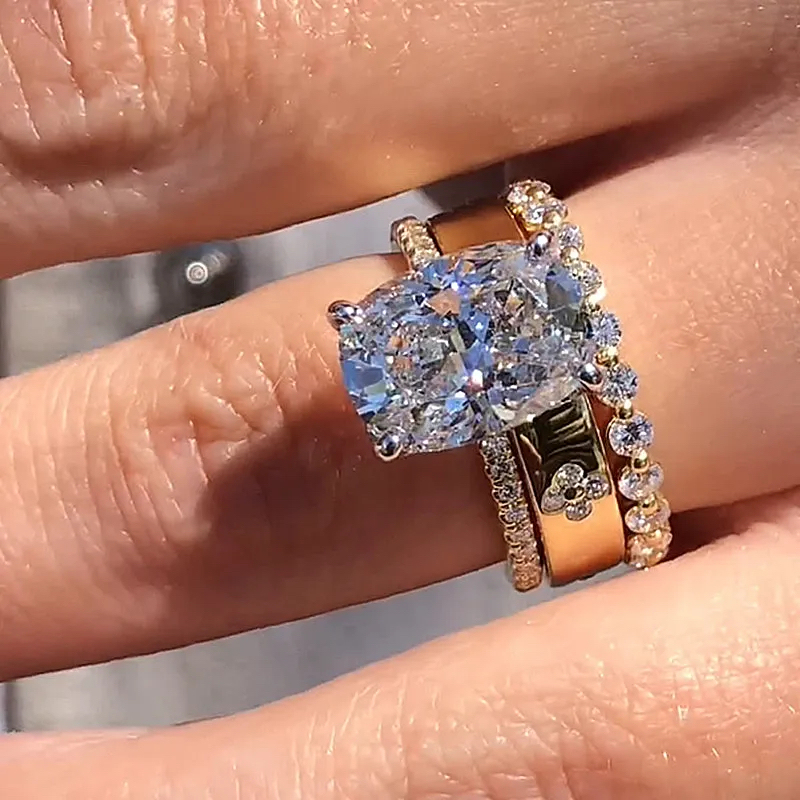 Crushed Ice Cushion Cut 3PC Wedding Ring Set-Sterling Silver-lornajewelry