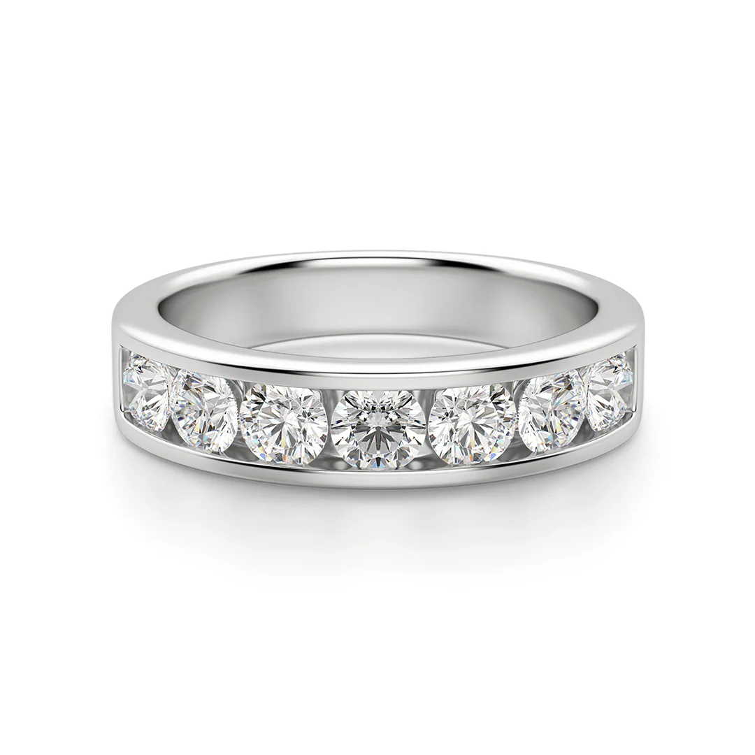 Moissanite Channel Set Half Eternity Wedding Band Ring In Sterling Silver