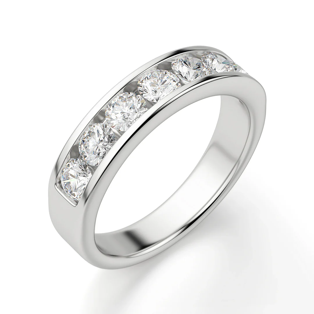 Moissanite Channel Set Half Eternity Wedding Band Ring In Sterling Silver