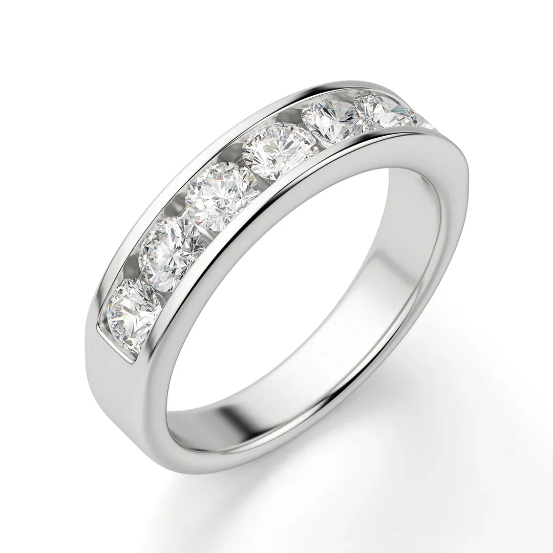 Moissanite Channel Set Half Eternity Wedding Band Ring In Sterling Silver
