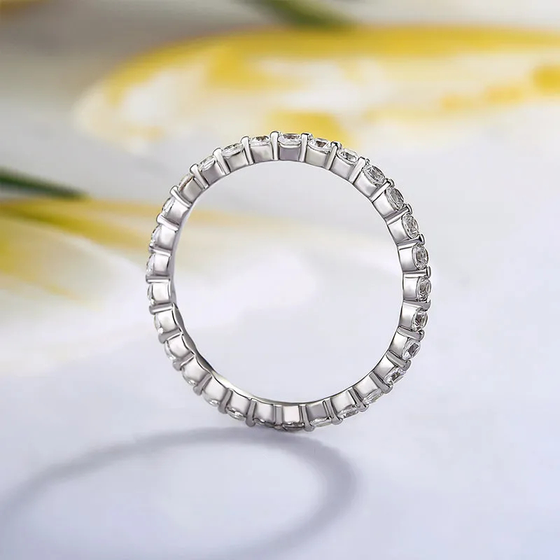 Classic Yellow Gold Round Cut Full Eternity Wedding Band In Sterling Silver-Sterling Silver-lornajewelry