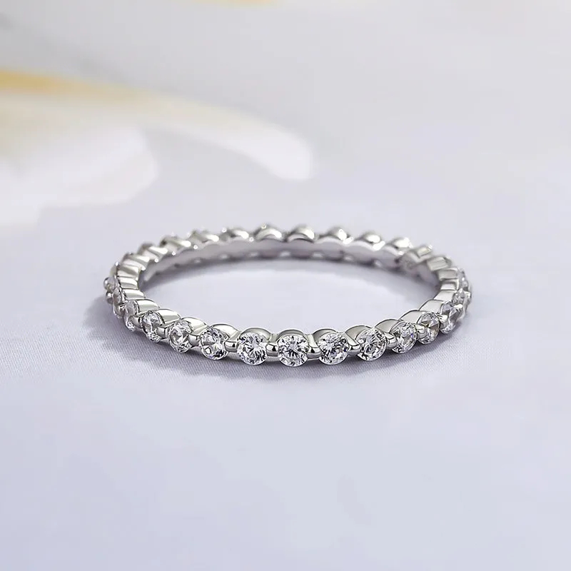 Classic Yellow Gold Round Cut Full Eternity Wedding Band In Sterling Silver-Sterling Silver-lornajewelry