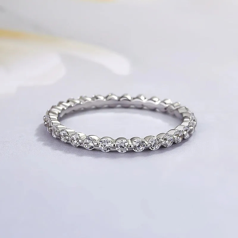 Classic Yellow Gold Round Cut Full Eternity Wedding Band In Sterling Silver-Sterling Silver-lornajewelry