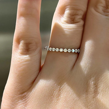 Classic Yellow Gold Round Cut Full Eternity Wedding Band In Sterling Silver-Sterling Silver-lornajewelry