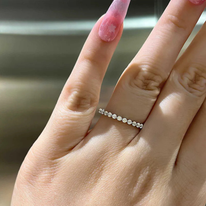 Classic Yellow Gold Round Cut Full Eternity Wedding Band In Sterling Silver-Sterling Silver-lornajewelry