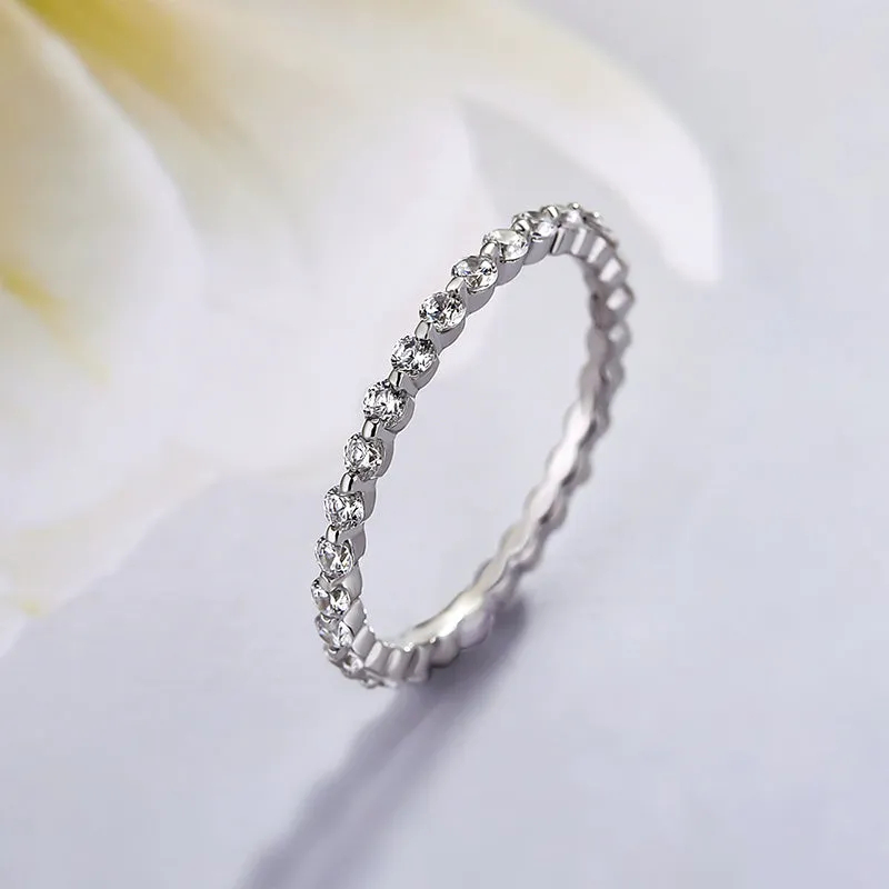 Classic Yellow Gold Round Cut Full Eternity Wedding Band In Sterling Silver-Sterling Silver-lornajewelry