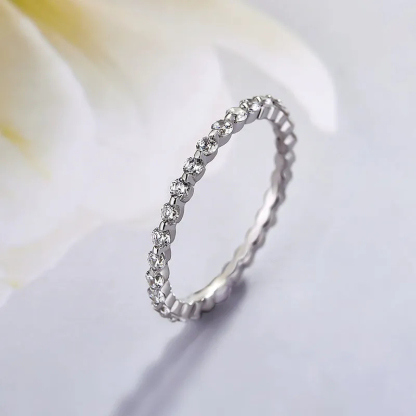 Classic Yellow Gold Round Cut Full Eternity Wedding Band In Sterling Silver-Sterling Silver-lornajewelry