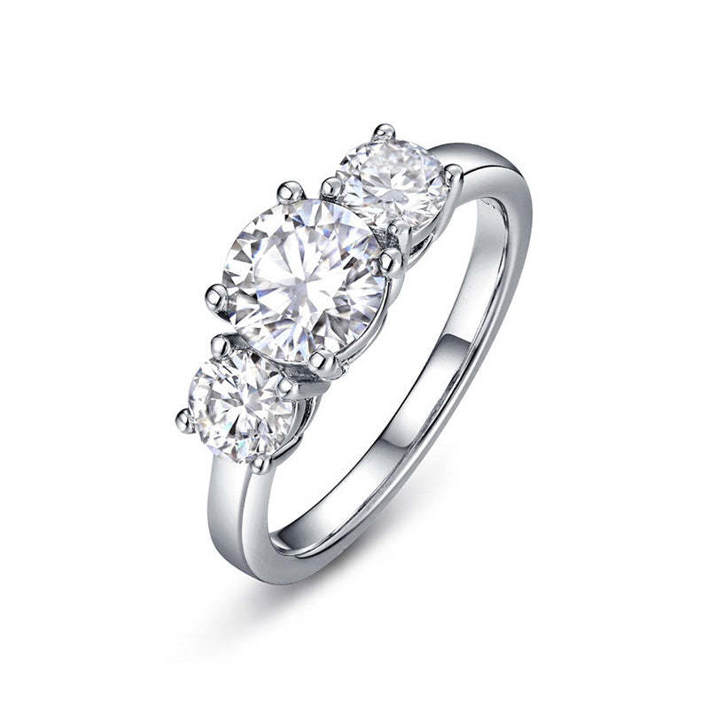 2Ct/4Ct Moissanite Classic Three Stone Round Cut Engagement Ring-Sterling Silver-lornajewelry
