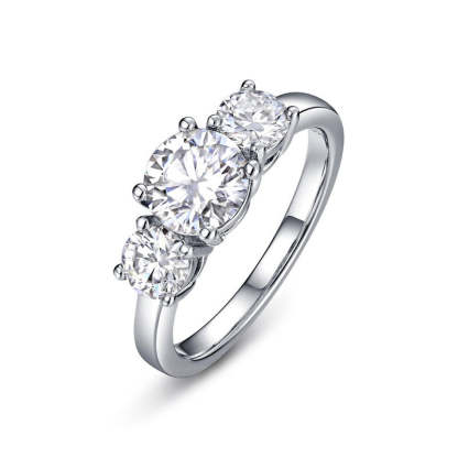 2Ct/4Ct Moissanite Classic Three Stone Round Cut Engagement Ring-Sterling Silver-lornajewelry