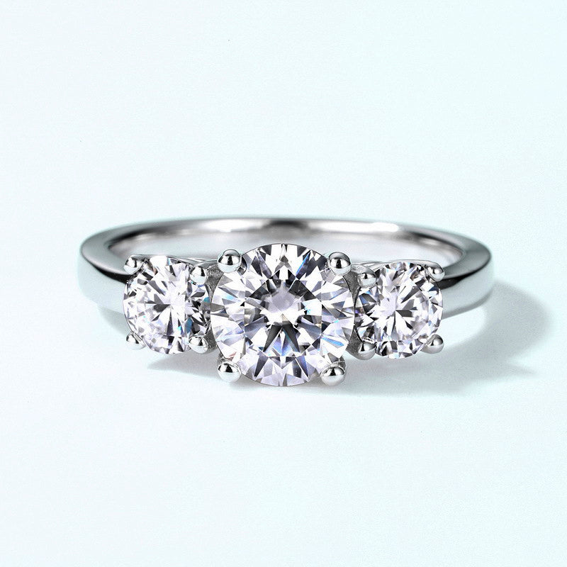 2Ct/4Ct Moissanite Classic Three Stone Round Cut Engagement Ring-Sterling Silver-lornajewelry