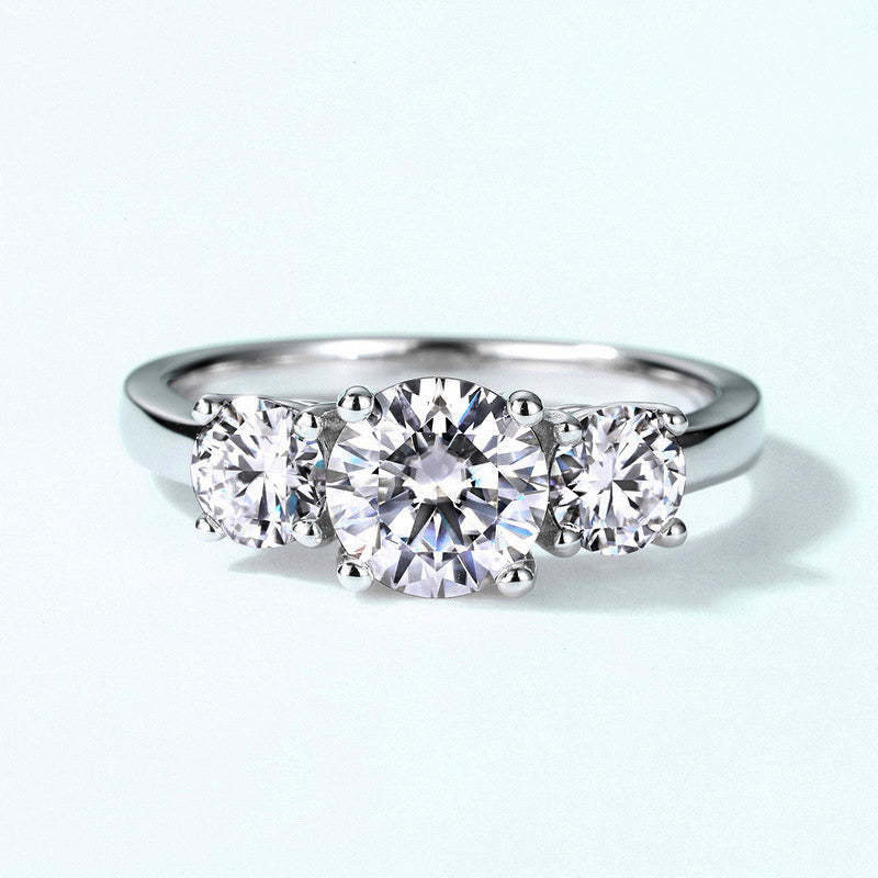 2Ct/4Ct Moissanite Classic Three Stone Round Cut Engagement Ring-Sterling Silver-lornajewelry