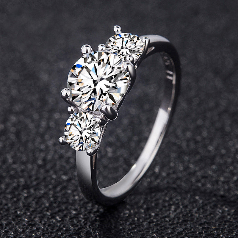2Ct/4Ct Moissanite Classic Three Stone Round Cut Engagement Ring-Sterling Silver-lornajewelry