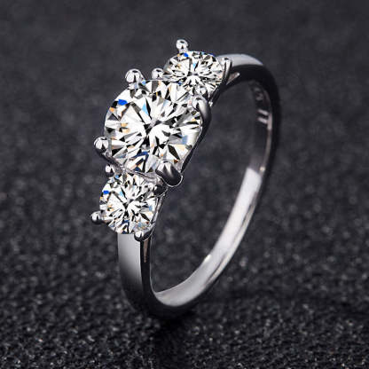 2Ct/4Ct Moissanite Classic Three Stone Round Cut Engagement Ring-Sterling Silver-lornajewelry