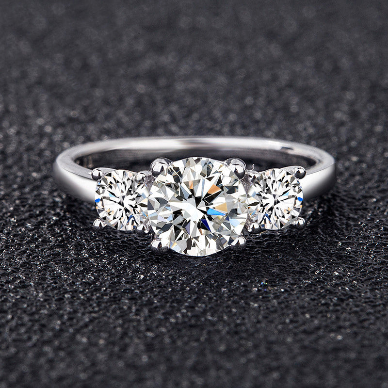 2Ct/4Ct Moissanite Classic Three Stone Round Cut Engagement Ring-Sterling Silver-lornajewelry