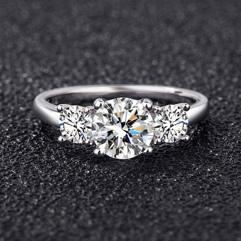 2Ct/4Ct Moissanite Classic Three Stone Round Cut Engagement Ring-Sterling Silver-lornajewelry