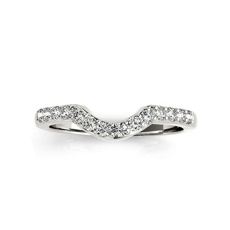 Moissanite Curved Pave Half Eternity Wedding Band Stackable Ring-Sterling Silver-lornajewelry