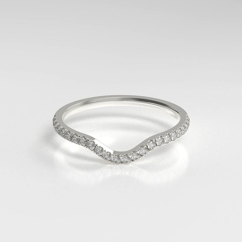 Moissanite Curved Pave Half Eternity Wedding Band Stackable Ring-Sterling Silver-lornajewelry