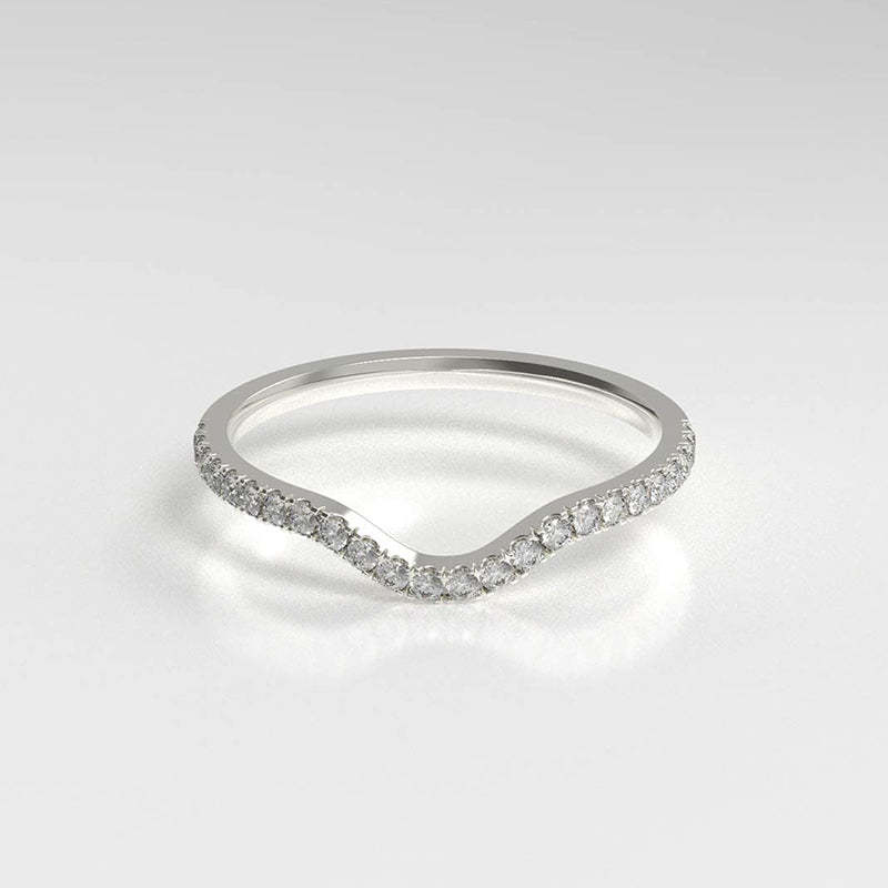 Moissanite Curved Pave Half Eternity Wedding Band Stackable Ring-Sterling Silver-lornajewelry