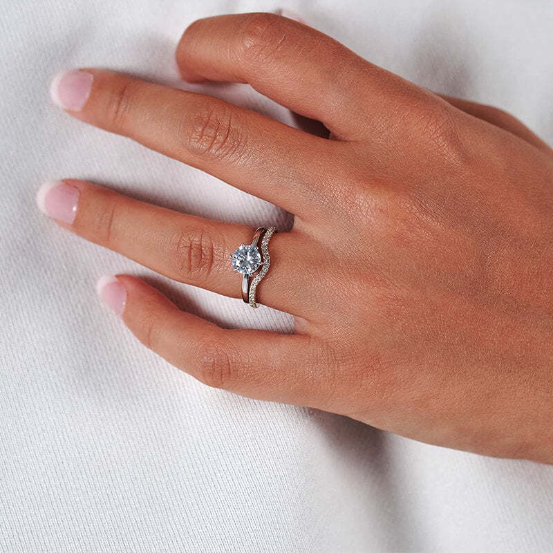 Moissanite Curved Pave Half Eternity Wedding Band Stackable Ring-Sterling Silver-lornajewelry