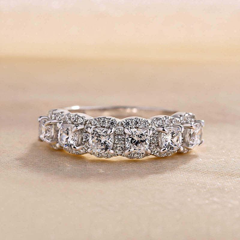 Unique Gifts Halo Six Cushion Cut Simulated Diamond Women's Wedding Band Ring-Sterling Silver-lornajewelry