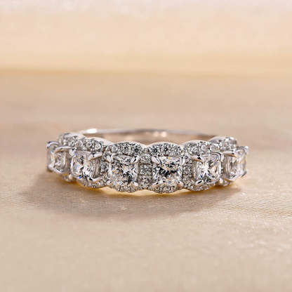 Unique Gifts Halo Six Cushion Cut Simulated Diamond Women's Wedding Band Ring-Sterling Silver-lornajewelry