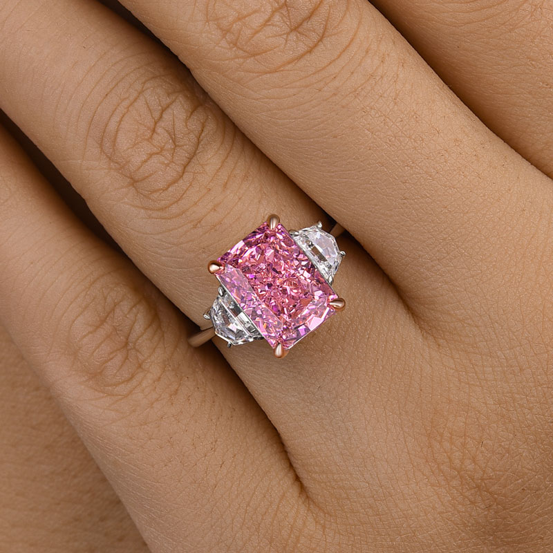 6Ct Gorgeous Pink Stone Radiant Cut Three Stone Engagement Ring-Sterling Silver-lornajewelry