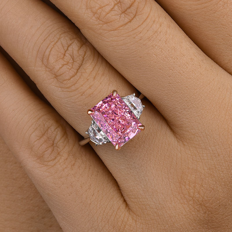 6Ct Gorgeous Pink Stone Radiant Cut Three Stone Engagement Ring-Sterling Silver-lornajewelry