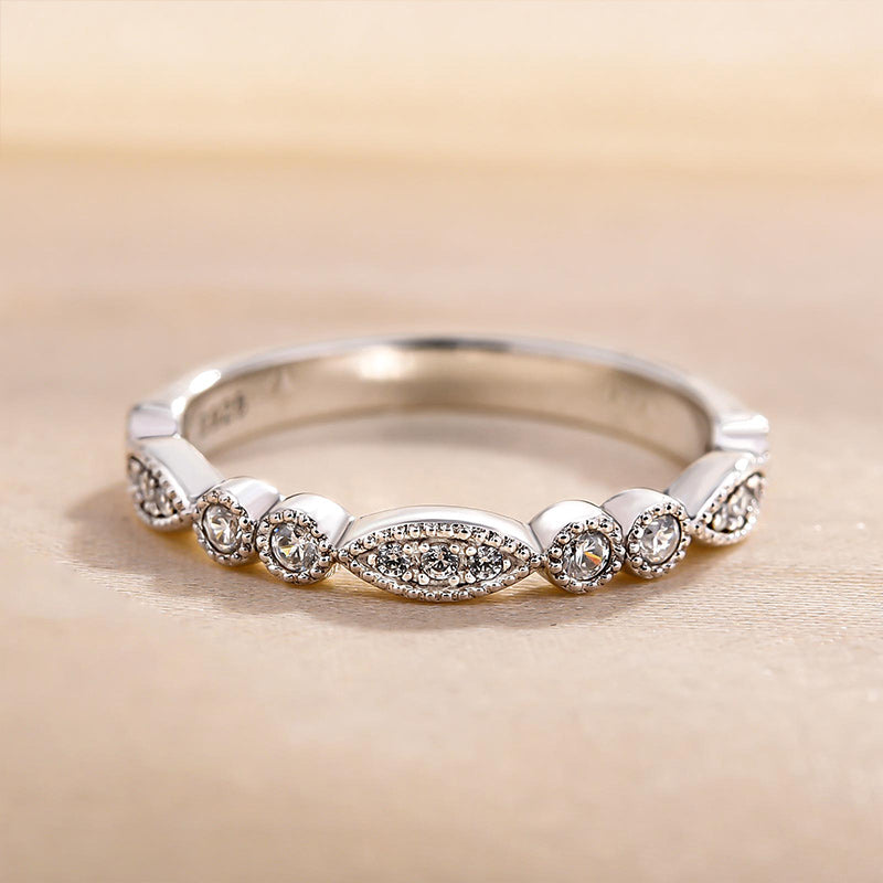 Art Deco White Gold Full Eternity Thin Wedding Band For Women-Sterling Silver-lornajewelry