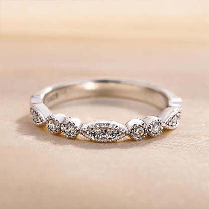 Art Deco White Gold Full Eternity Thin Wedding Band For Women-Sterling Silver-lornajewelry