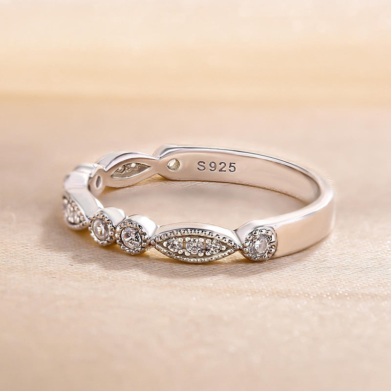 Art Deco White Gold Full Eternity Thin Wedding Band For Women-Sterling Silver-lornajewelry