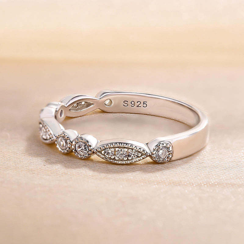 Art Deco White Gold Full Eternity Thin Wedding Band For Women-Sterling Silver-lornajewelry