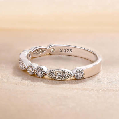 Art Deco White Gold Full Eternity Thin Wedding Band For Women-Sterling Silver-lornajewelry