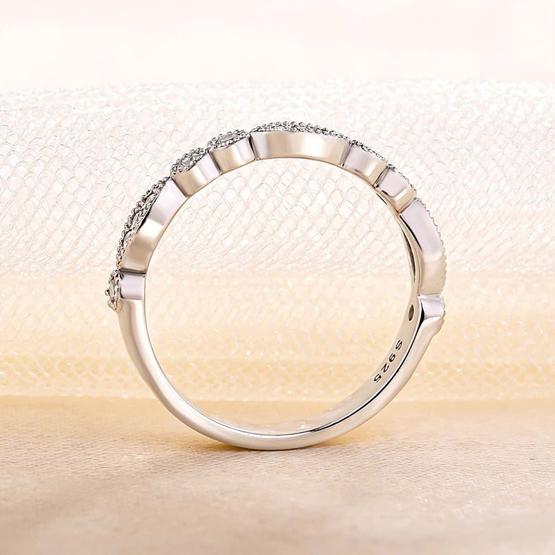 Art Deco White Gold Full Eternity Thin Wedding Band For Women-Sterling Silver-lornajewelry