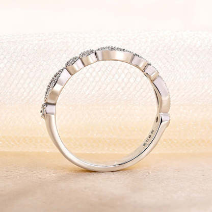 Art Deco White Gold Full Eternity Thin Wedding Band For Women-Sterling Silver-lornajewelry