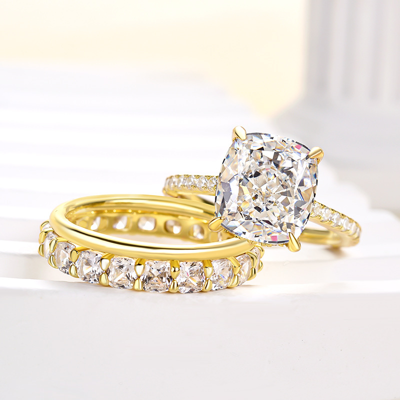 Excellent Cushion Cut 3PC Women's Wedding Ring Set In Sterling Silver-Sterling Silver-lornajewelry