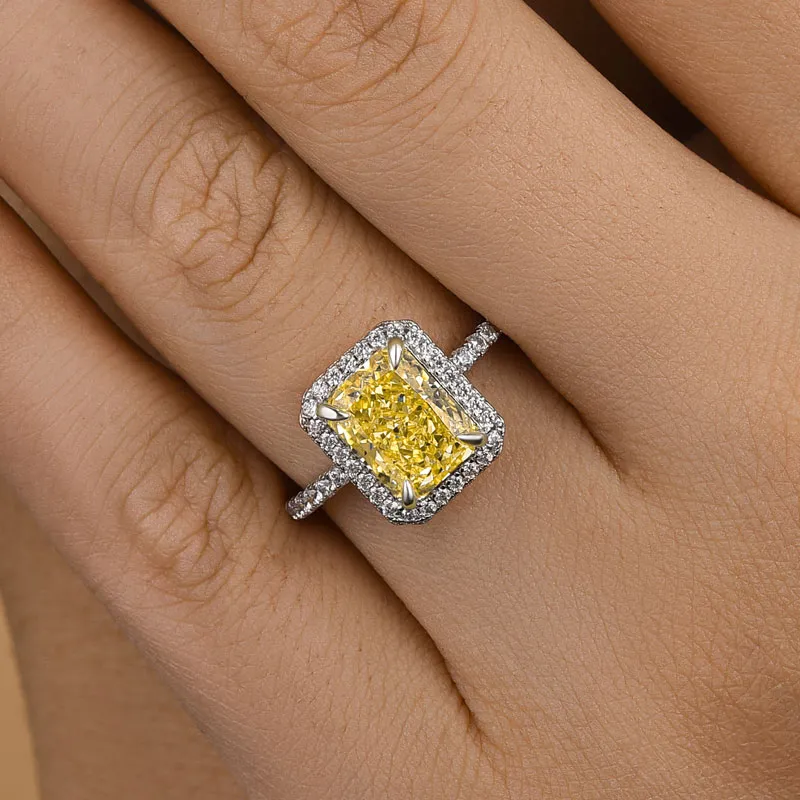 3Ct Halo Radiant Cut Yellow Sapphire Engagement Ring-Sterling Silver-lornajewelry