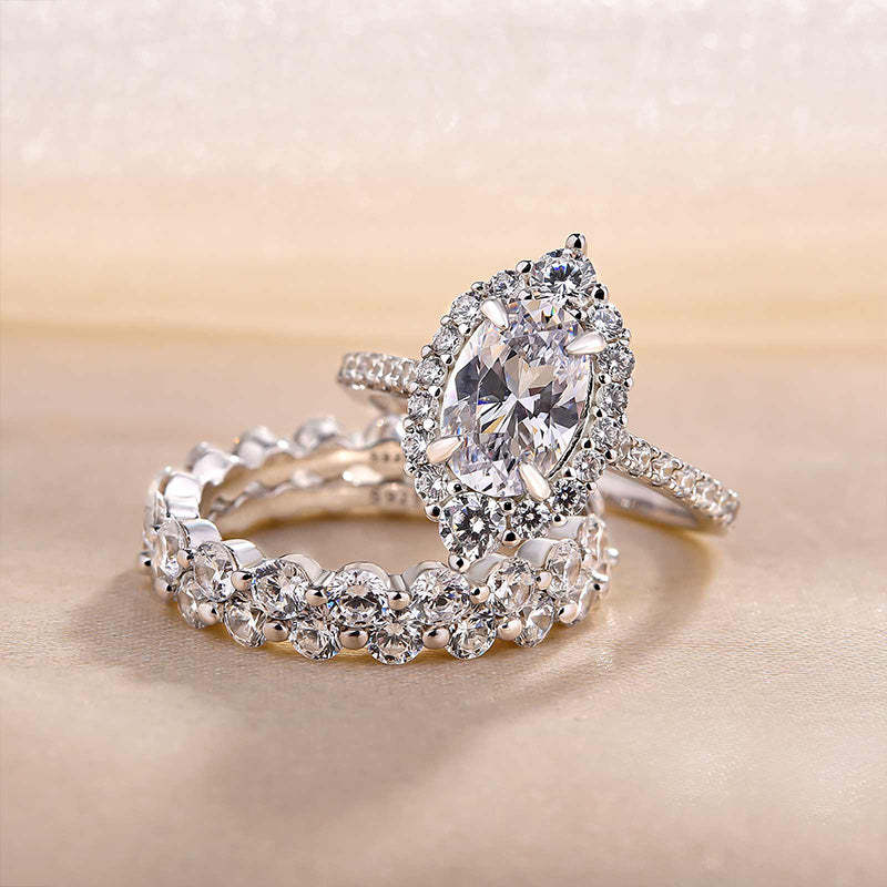 Oval Cut  3PC Wedding Ring Set In Sterling Silver-Sterling Silver-lornajewelry