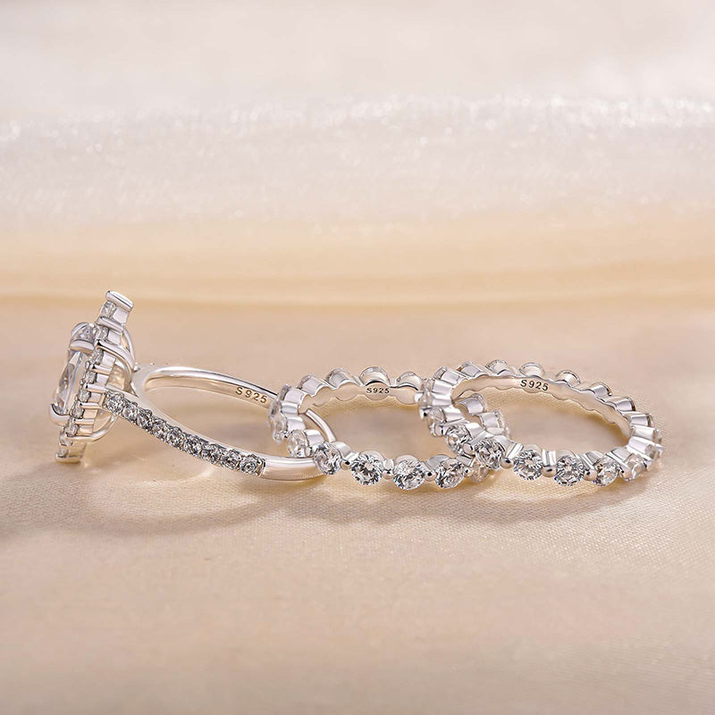 Oval Cut  3PC Wedding Ring Set In Sterling Silver-Sterling Silver-lornajewelry