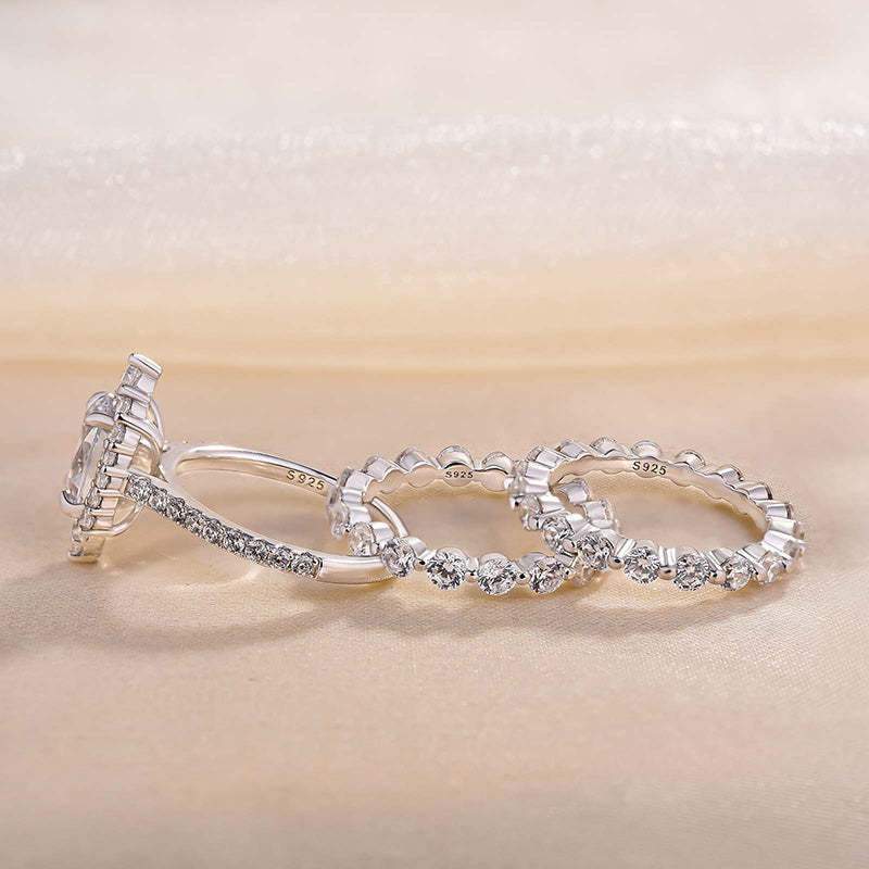 Oval Cut  3PC Wedding Ring Set In Sterling Silver-Sterling Silver-lornajewelry