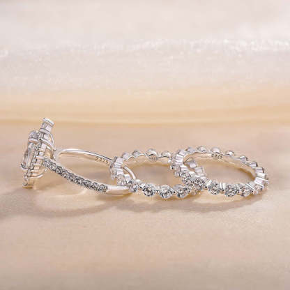 Oval Cut  3PC Wedding Ring Set In Sterling Silver-Sterling Silver-lornajewelry