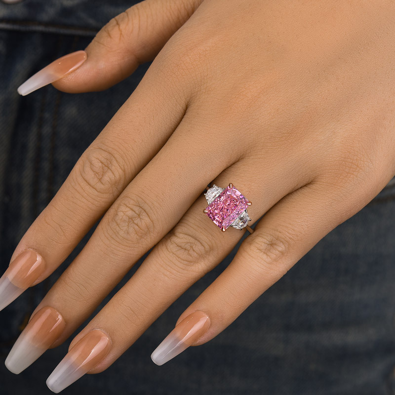 6Ct Gorgeous Pink Stone Radiant Cut Three Stone Engagement Ring-Sterling Silver-lornajewelry