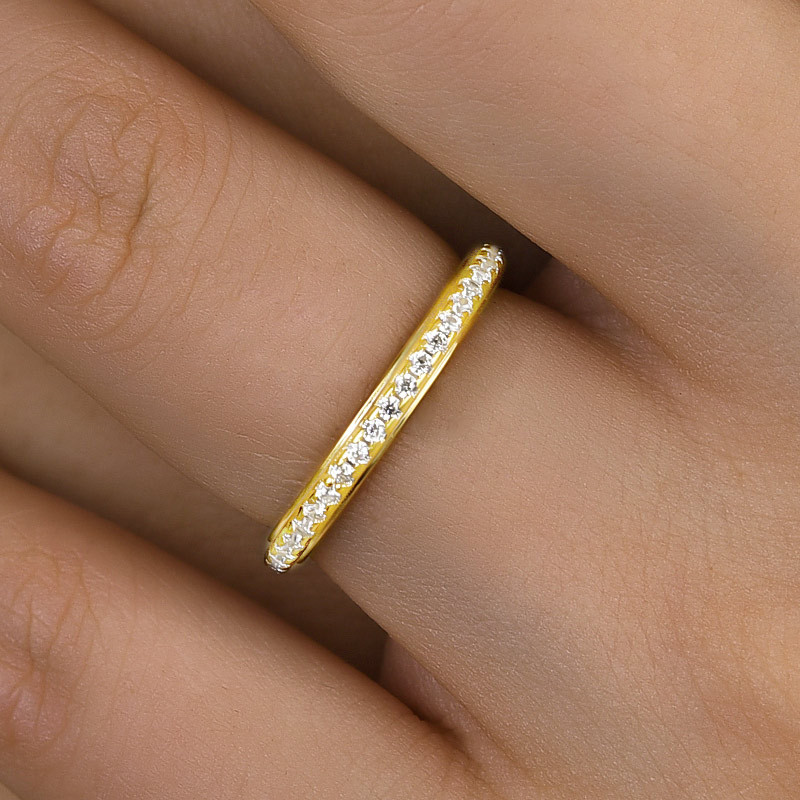 Desirable Yellow Gold Pave Wedding Band-Sterling Silver-lornajewelry