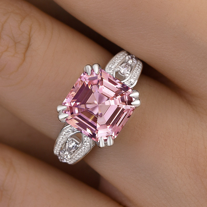 5Ct Gorgeous Asscher Cut Morganite Pink Engagement Ring-Sterling Silver-lornajewelry