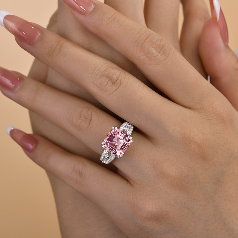 5Ct Gorgeous Asscher Cut Morganite Pink Engagement Ring-Sterling Silver-lornajewelry