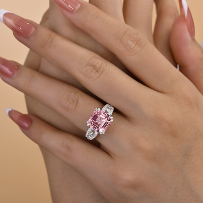 5Ct Gorgeous Asscher Cut Morganite Pink Engagement Ring-Sterling Silver-lornajewelry